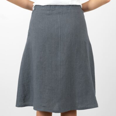 Lininis pilkas sijonas su guma juosmenyje nugaroje