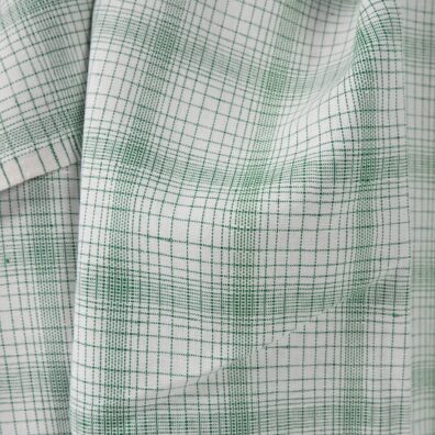 Lino - medvilnės audinys baltas žaliais langeliais 180cm pločio