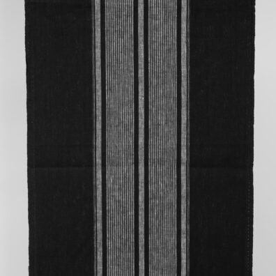 Lininis rankšluostinis audinys juodas su baltomis juostelėmis