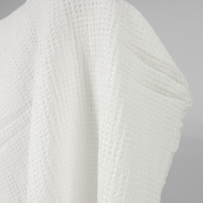 Lino - medvilnės audinys pieno baltumo „vaflinis“ skalbtas tinka chalatams ir rankšluosčiams siūti