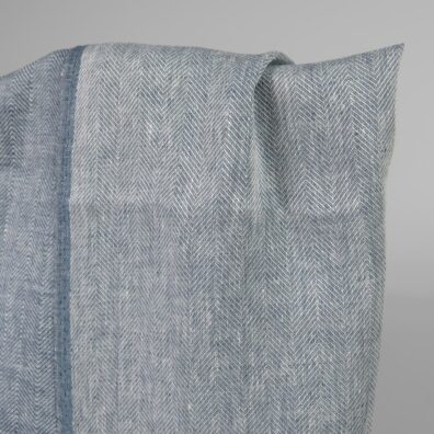 Lininis audinys baltai mėlynas „eglutės“ raštu dvipusis