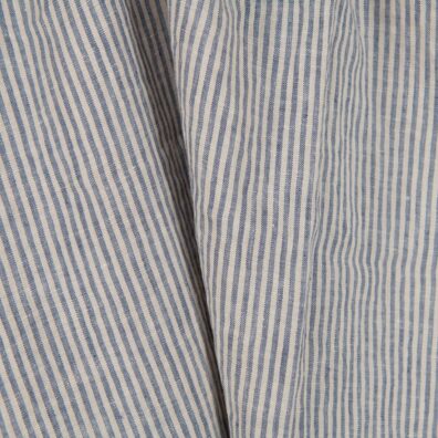 Lininis audinys rusvais ir mėlynai pilkais dryžiais skalbtas 145cm pločio