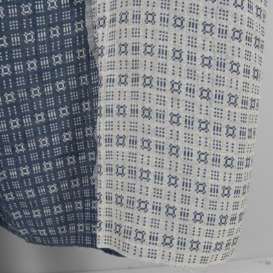 Puslininis audinys baltai mėlynas raštuotas dvipusis dvisluoksnis skalbtas