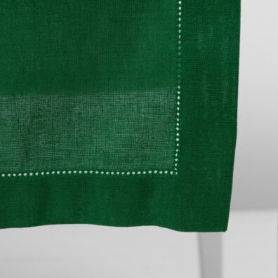 Lino - medvilnės sudėties smaragdo žalios spalvos takelis stalui