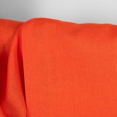 Oranžinis lino audinys drabužiams, namų tekstilei siūti