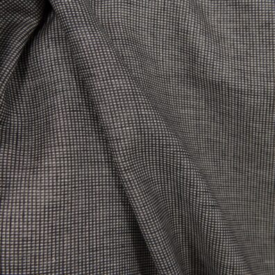 Juodas lininis audinys smėlio spalvos langeliais, dvipusis 150cm pločio