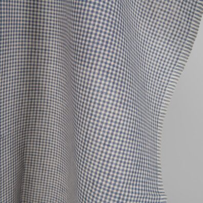 Lininis audinys su mėlynais ir rusvais langeliais tinka drabužiams ir namų tekstilės gaminiams siūti