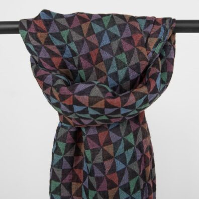 MOLI lininis įvairiaspalvis šalikas žakardinis geometriniu raštu, dvisluoksnis