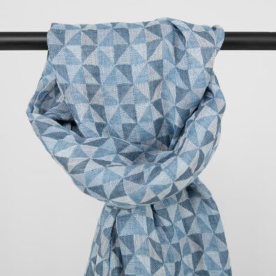 MOLI lininis mėlynas šalikas žakardinis geometriniu raštu, dvisluoksnis