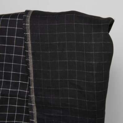 Lininis juodai-baltai languotas dvipusis dvisluoksnis audinys