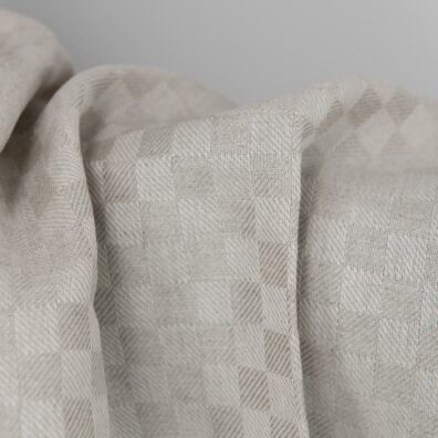 Lino-medvilnės audinys šviesiai pilkas languotas, austas ruoželio raštu