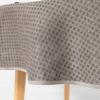 TONY apvali (ovali) ruda raštuota lino - medvilnės staltiesė su šviesiai pilku kanteliu