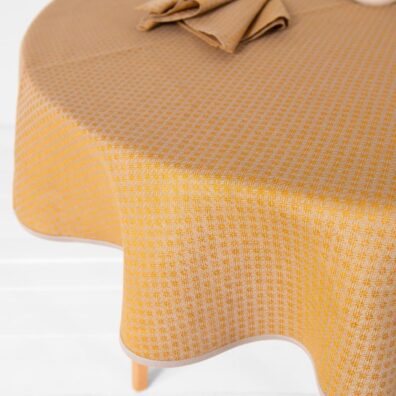 TONY apvali (ovali) geltonai pilka lino - medvilnės staltiesė
