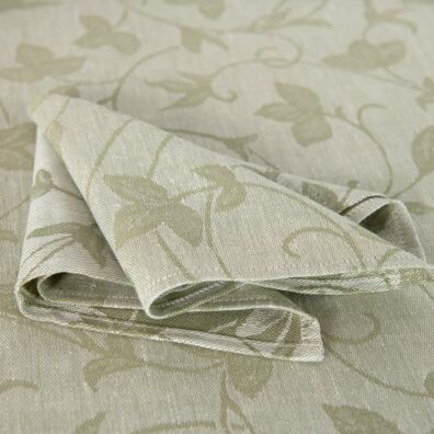 ARGANIA žalia žakardinė lino - medvilnės servetėlė austa vijoklių raštu