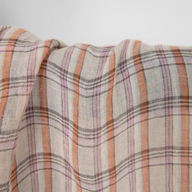 Lininis audinys įvairiaspalvis languotas permatomas skalbtas, minkštas, švelnus