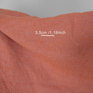 Lino - medvilnės audinys alyviniais-oranžiniais rombais skalbtas