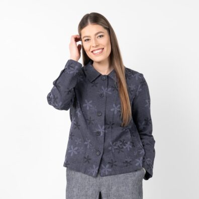 LIMA puslininis gėlėtas švarkelis pilkai juodas iš žakardinio audinio