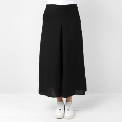 Lininės juodos sijonkelnės su kišenėmis