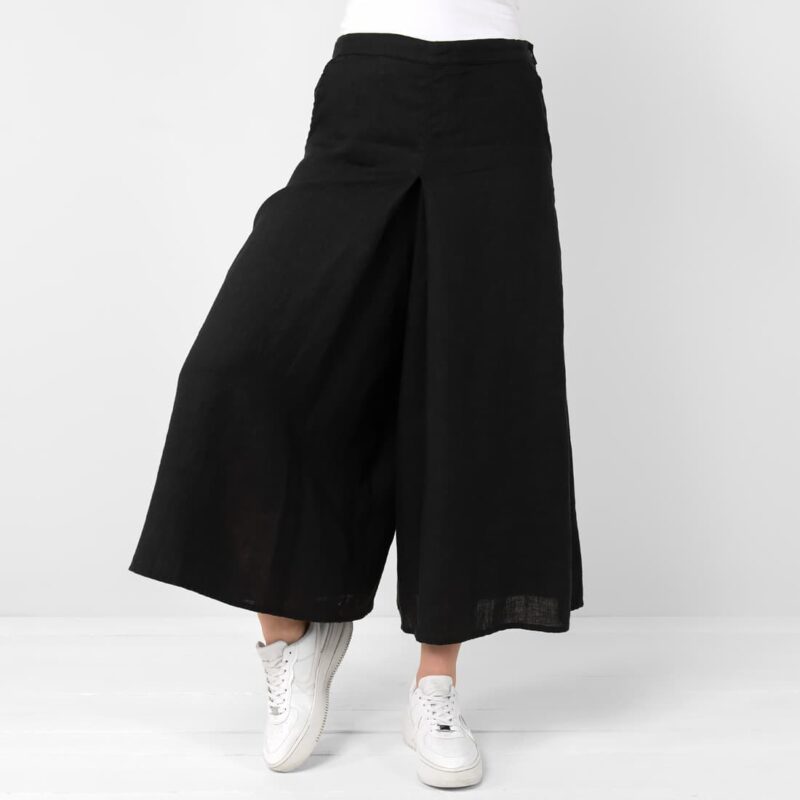 MYKA lininės juodos sijonkelnės