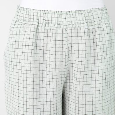 LILA lininės žalsvos kelnės juodais langučiais