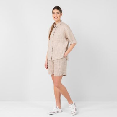 EILA lininė rusva palaidinė juodais langučiais