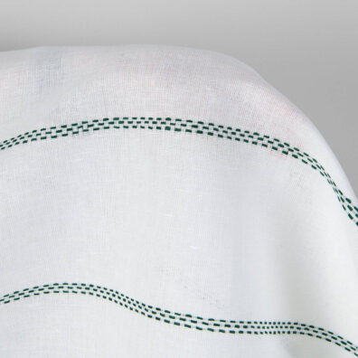 Lino - medvilnės audinys pieno baltumo su žaliais dryžiais