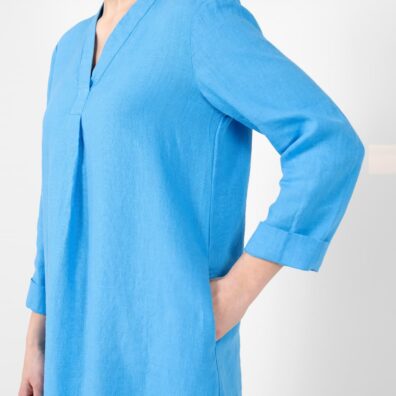 MARA lininė žydra suknelė su kišenėmis