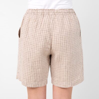 DOLFI lininiai rusvi šortai juodais langeliais