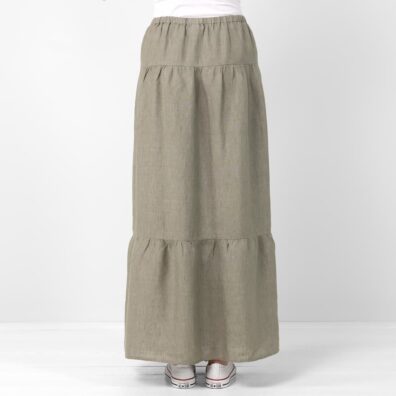 NELY lininis tamsiai pilkas sijonas su guma juosmenyje