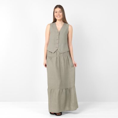 NELY lininis tamsiai pilkas sijonas ir tokios pačios spalvos liemenė