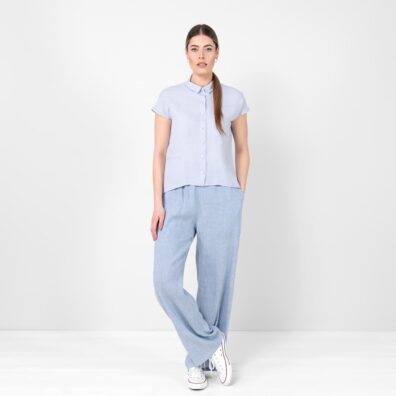 KRISTI lininė melsvai pilka lininė marškinių tipo palaidinė