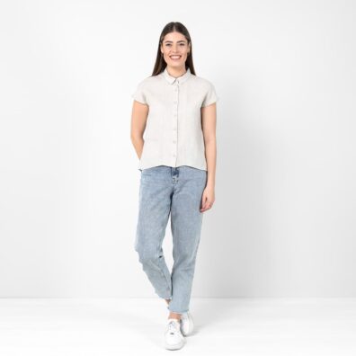 KRISTI lininė šviesiai pilka palaidinė trumpomis rankovėmis