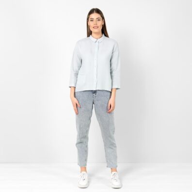 BIANCA lininė melsvai pilka palaidinė su maža kišene priekyje