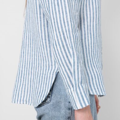 ODILE lininė mėlynai dryžuota palaidinė su skeltukais šonuose