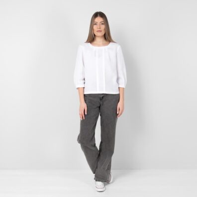 WANDA lininė balta palaidinė apvalia iškirpte