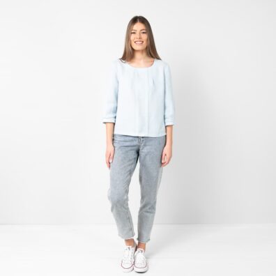 WANDA lininė melsva palaidinė apvalia iškirpte