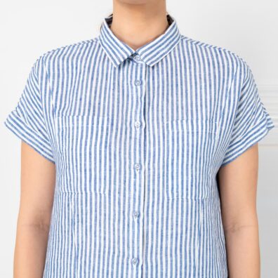 ORSI lininė mėlynai dryžuota palaidinė susagstoma priekyje per visą ilgį