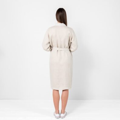 SYDNEY lininis šviesiai pilkas chalatas surišamas diržu