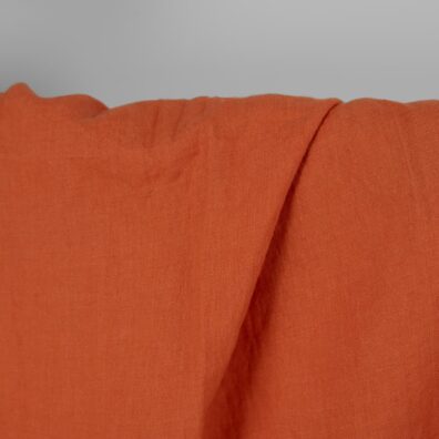 Lino audinys tamsiai oranžinis skalbtas, minkštas, švelnus