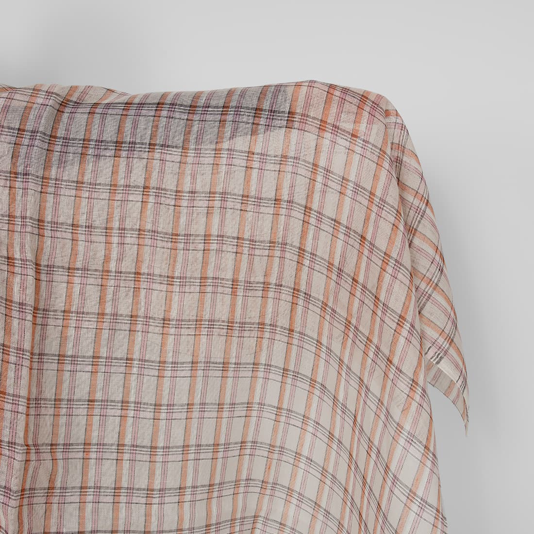 Lininis audinys įvairiaspalvis languotas permatomas