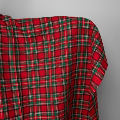 Puslininis raudonai-žaliai languotas audinys