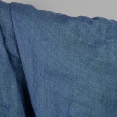 Lininis audinys žaliai mėlynas dvipusis skalbtas minkštas švelnus