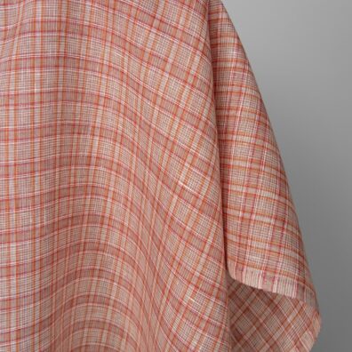 Lininis audinys oranžiniais langeliais 150cm pločio