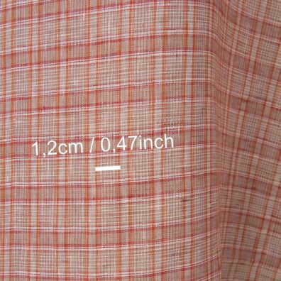 Lininis audinys oranžiniais ir rudais langeliais