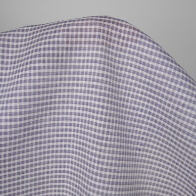 Lininis audinys baltais ir violetiniais permatomais langeliais 150cm pločio