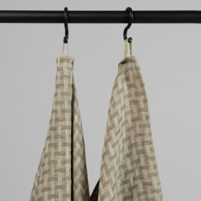 MARGO lininis žalias raštuotas rankšluostis su kilpele pakabinimui