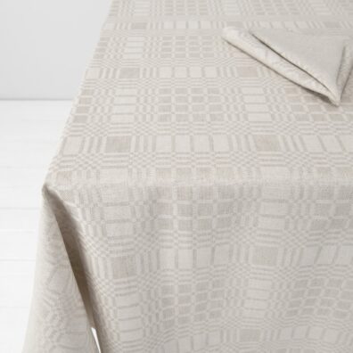CAMPO lino-medvilnės staltiesė šviesiai pilka languota
