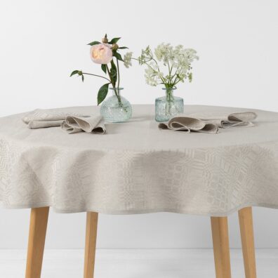 CAMPO lino-medvilnės apvali (ovali) staltiesė šviesiai pilka