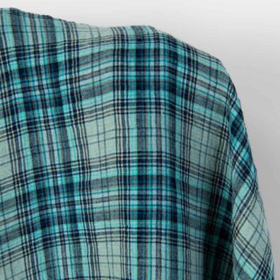 Lininis audinys turkio ir pilkos spalvos langeliais platus skalbtas minkštas švelnus