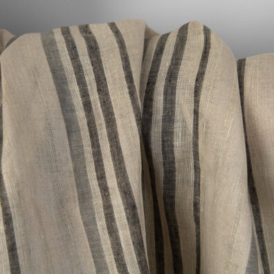 Lininis audinys smėlio spalvos su pilkais dryžiais, plotis 150cm